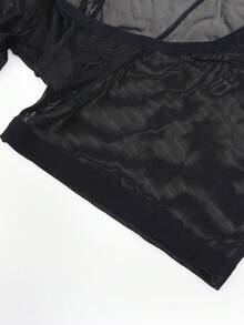 SHEIN 男士弹力网眼透视露背性感紧身衣 - 黑色 - 查看 5