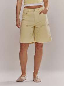 MUSERA Mid Rise Wide Leg Pastel Denim Jorts Spring Summer Cute Girly Holiday Vacation Beach Everyday Casual Sorbet - Pale Yellow - View 2