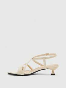 CUCCOO BIZCHIC 春夏新款户外女式黑色金属扣方头露趾高跟凉鞋女式细跟法式裙装女鞋 - 杏色 - 查看 3