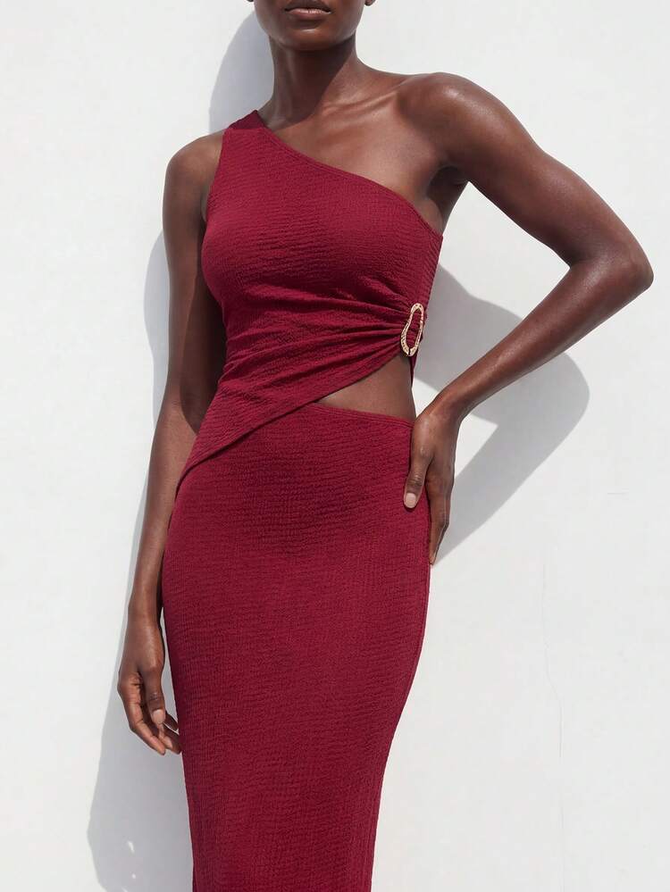 SHEIN Maija Outfit Deas For Dress,Women's Solid Color Minimalist Casual Midi Asymmetric Dress, Summer Dress,Graduation Dress For Women ,Elegant Dresses For Ladies ,Red Dress For Women Women's Dress Women's Holiday Outfits Women's Holiday Co-Ord One Shoulder Dress One Sleeve Dress One Shoulder Dresses For Women Bodycon Dresses For Ladies,Summer Dresses For Women