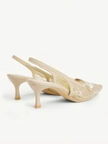 CUCCOO CHICEST Women Shoes Pointed Stiletto Apricot Lace Mesh Pearl Sexy Fashion Elegant With Skirt Daily Versatile Banquet Party Ladies High Heel Shoes Slingback Slingback Shoes Wedding Shoes Summer Shoes Bride Shoes - Apricot - View 9