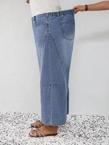 EMERY ROSE Mature Denim 大码女式休闲日常通勤简约百搭宽松阔腿牛仔裤，不含腰带，适合夏季、春季、嘉年华、派对、海滩、外出、约会、鸡尾酒会、正式场合、度假、办公室、工作、通勤、婚礼宾客以及西部节日等场合。 - 藍色 - 查看 3