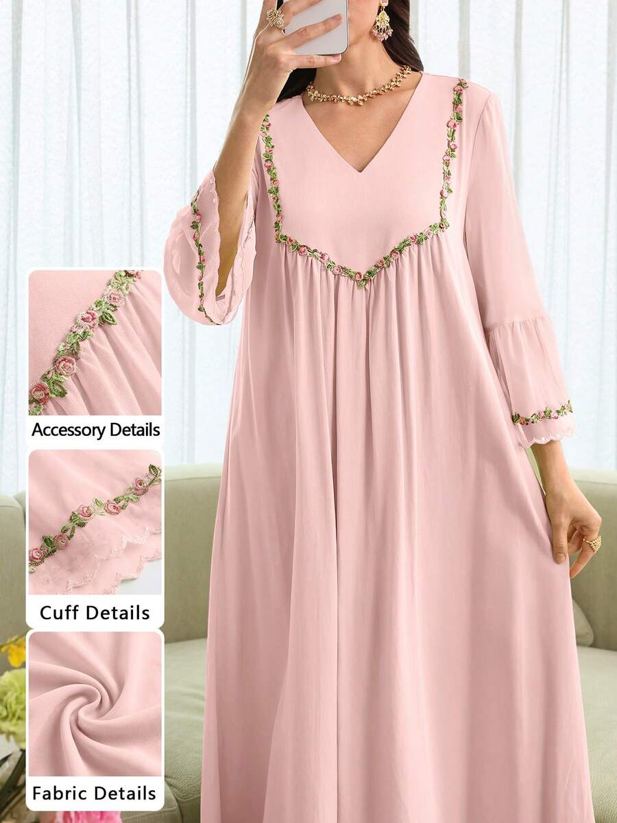 Al Najma V-Neck Flare Sleeve Robe, Romantic Style For Spring/Summer