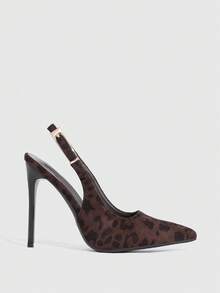 CUCCOO SZL Women Shoes Women's Pointed Thin High Heel Dark Coffee Leopard Print Fabric Fashion Sexy Dinner Party Night Club Women's High Heel Shoes Slingback Slingback Shoes Women's Shoes - Jaguar 12 brown - View 4