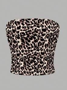 Olithes Conjunto de 3 piezas de top tubo con estampado de leopardo y unicolor negro y marrón, estilo Y2K - Multicolor - Ver 6