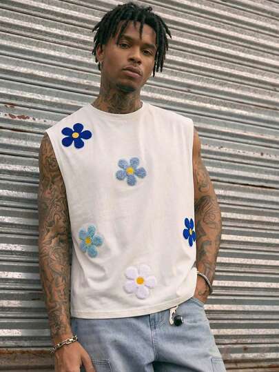 HIMLAND 男士针织印花无袖休闲上衣，适合夏季穿着