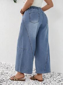 EMERY ROSE Mature Denim 大码女式休闲日常通勤简约百搭宽松阔腿牛仔裤，不含腰带，适合夏季、春季、嘉年华、派对、海滩、外出、约会、鸡尾酒会、正式场合、度假、办公室、工作、通勤、婚礼宾客以及西部节日等场合。 - 藍色 - 查看 2