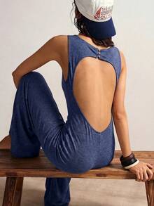 Bohemela Solid Color Knit Backless Sleeveless Wide Leg Jumpsuit For Women Bohemian Outfits Women Summer - Dusty Blue - View 6