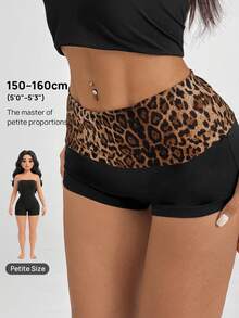 SHEIN PETITE Họa tiết da báo gấp eo siêu thấp cạp quần short mini màu đen siêu ngắn - màu đen - Xem 9