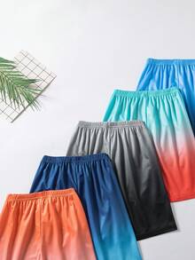 SHEIN Fantacosmos 5件套男童休闲运动风渐变网眼面料及膝短裤，适合日常穿着和户外活动，夏季 - 彩色 - 查看 5