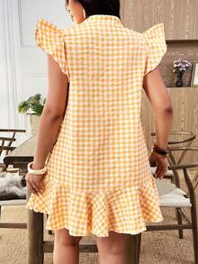 Weeklong 时尚休闲度假法式复古优雅休闲短袖黄色格子连衣裙 - 黃色 - 查看 2