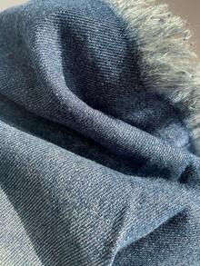 Elamini 女士休闲毛边褶皱牛仔迷你裙 - 藍色 - 查看 4