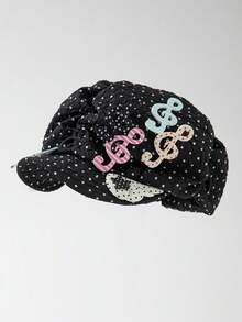 Anime 1 Women's Polka Dot Acrylic Note Angel Wings Star Newsboy Hat - Black - View 2
