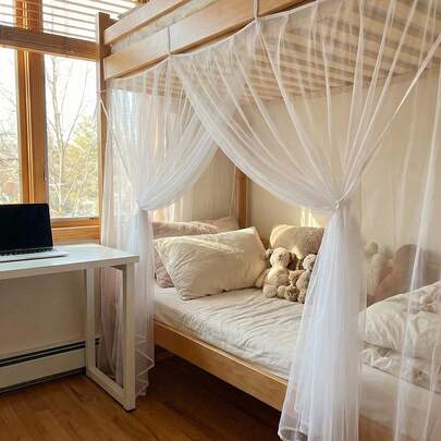 Màn chống muỗi màu trắng, 1 chiếc, dùng cho giường ngủ, phòng học sinh, phòng ngủ gia đình và ký túc xá, có dây buộc dễ dàng lắp đặt.