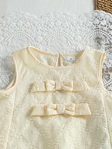 SHEIN Young Girl Sleeveless Dress With Bow Decor, Suitable For Birthday Party, Daily Wear, Vacation And Outing - Beige - View 9