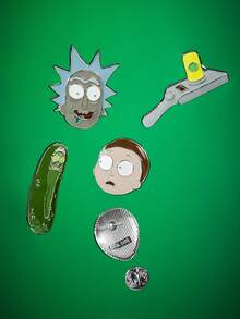 Rick and Morty X SHEIN 5件套时尚可爱卡通锌合金胸针别针套装，包包挂饰，适合作为礼物、收藏品、纪念品 - 彩色 - 查看 6
