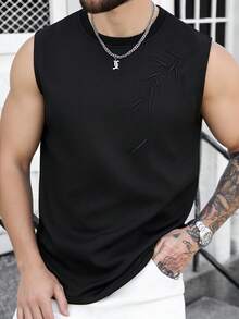 Manfinity CasualCool Men's Solid Color Crew Neck Sleeveless Slim Fit Casual Tank Top, Suitable For Summer - Black - View 4