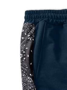 Manfinity Campus Court Plus Size Men's Contrast Color Casual Shorts Football - Blue - View 5