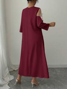 Rafferiza 3D Floral Mesh Sleeve Long Dress For Women - Burgundy - View 2