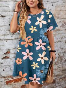 EMERY ROSE Lässiges, locker sitzendes Kleid mit Rundhalsausschnitt und Kurzarm in Große Größen, geeignet für Herbst/Winter - Verschiedenfarbig - Übersicht 5