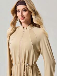 OutZeal Women Sun-Proof Jacket Gym Wear Workout UV Protection Quick Dry Cool Touch Long Length Stand Collar Outdoor Tops - Khaki - View 8