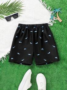 SHEIN Tween Boys' Casual Comfortable Printed Loose Fitted 2 In 1 Beach Shorts/Swimwear,Kids - Black - View 4