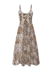 INAWLY Women's Leopard Print Sleeveless Loose Casual Dress - Mocha Brown - View 2