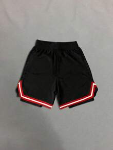 Sport MetroGents Quần short thể thao nam hai lớp, cạp chun, kẻ sọc. - màu đen - Xem 2