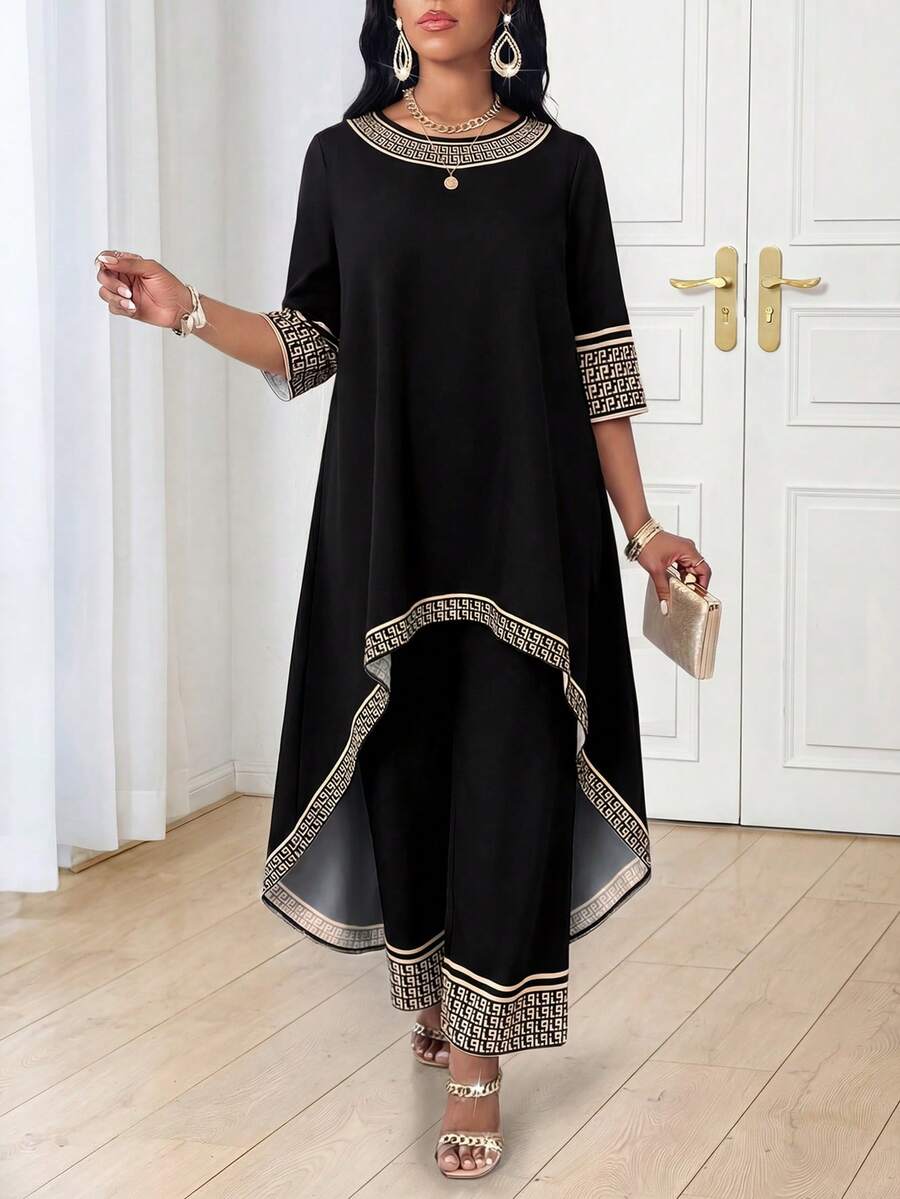 SHEIN Lady Trang phục nữ mùa thu bốn mùa, quần áo mùa thu, bộ hai mảnh bất đối xứng tay dài màu đen, bộ đồ mùa thu cho nữ, bộ vest nữ, bộ trang phục nữ, bộ hai mảnh cho nữ, bộ hai mảnh mùa thu, bộ vest dự tiệc mùa thu cho nữ, bộ đồ mùa thu cho nữ, bộ quần áo nữ, bộ trang phục, bộ hai mảnh, váy dự tiệc cưới, bộ hai mảnh cho nữ. - Màu Đỏ Sâu - Xem 1
