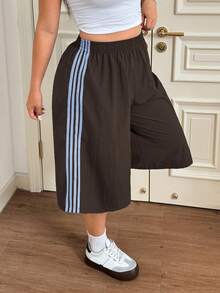 SHEIN EZwear 大码女式咖啡棕色宽松休闲短裤 - 咖啡棕 - 查看 4