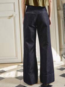 lacRébo Women Seam Front Detail Dark Cotton Denim Flare Jeans Fall Women Clothes Office Outfits For Women Autumn Outfits - Dark Wash - View 6