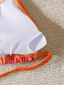 SHEIN Tween Girl Casual Vacation Beach Tropical Floral Print 3-Piece Bikini Set, Sweet & Vibrant Orange - Orange - View 5