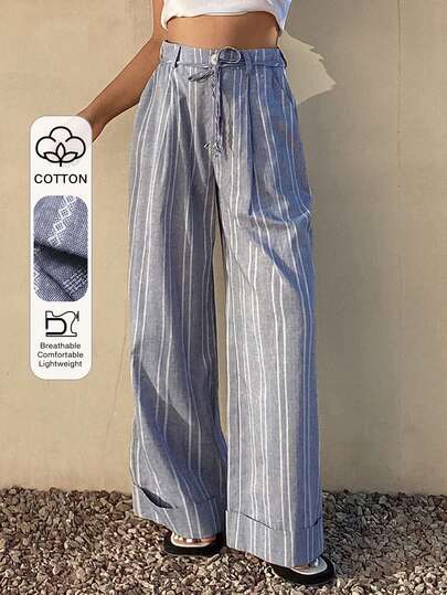 DAZY Pantalones anchos y sueltos de mujer con rayas casuales