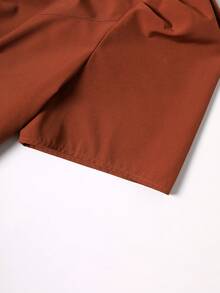 DreamSkyne Plus Size Women's Woven Regular Early Spring Elegant Retro Date Contrast Color Collar Bow Tie Petal Sleeve Brown Dress - Brown - View 7