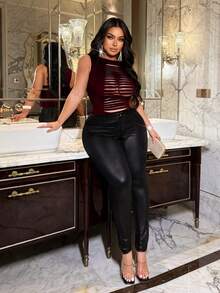 NU&NOW Plus Size Women Casual Hollow Out Ripped Design Sleeveless Top, Versatile For Everyday Wear - Burgundy - View 4