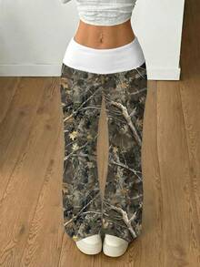 Coolane Women's Fold-Over Waist Botanical Print Loose Wide Leg Pants - Multicolor - View 6