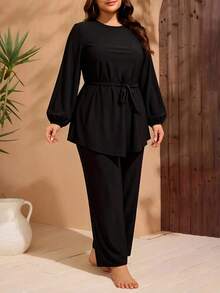Swim Mulvari Traje de baño tipo tankini conservador y negro para mujer de talla grande, adecuado para la playa y resorts, Oriente Medio - Negro - Ver 4