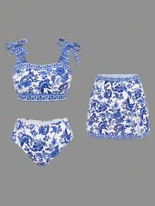 Swim Oasis 女士夏季紧身印花度假性感三件套泳衣 - 彩色 - 查看 1