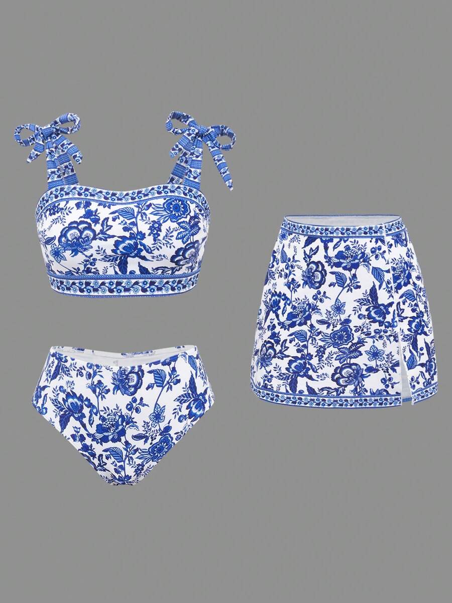 Swim Oasis 女士夏季紧身印花度假性感三件套泳衣 - 彩色 - 查看 1