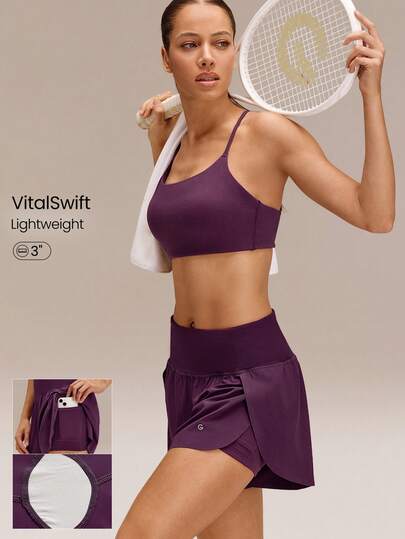 GLOWMODE 3" VitalSwift Quick-Dry Set The Pace High Slit Adjustable Drawstring Waist Shorts With Built-In Shorts Side Pockets Non-Slip Grips Medium Impact Running Jogging Training Gym Workout