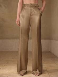 MOTF PREMIUM CELANA PANJANG WANITA SATIN CREPE DENGAN MODEL LEBAR - Coffee Brown - View 4