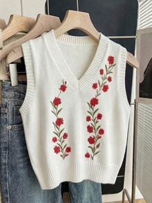 Franclia Áo vest dệt kim nữ cổ chữ V họa tiết hoa retro, thiết kế nhiều lớp, kiểu dáng mới, mùa Xuân/Hè 2025. - trắng - Xem 8