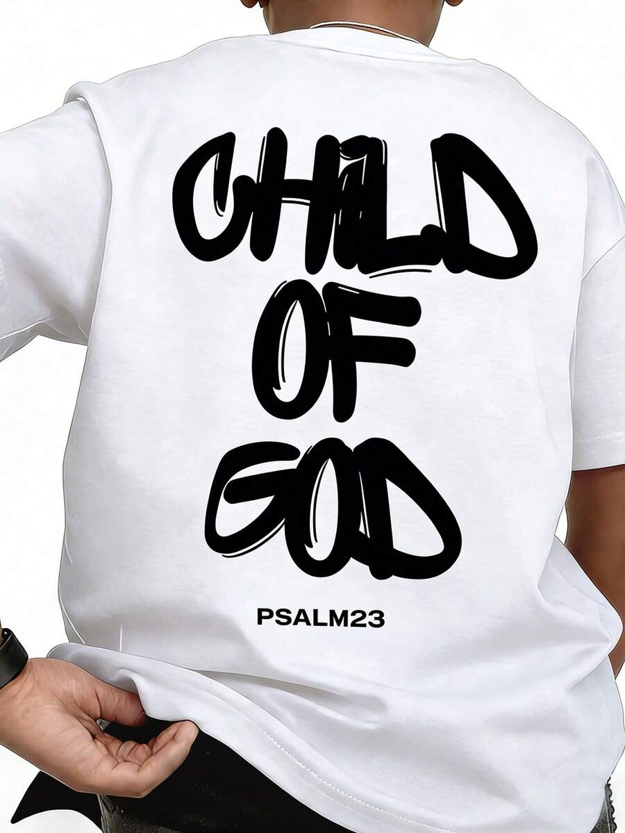 Coolqubz 青少年男童夏季街头圆领套头衫 AB 侧夸张图案短袖 T 恤 - 白色 - 查看 1