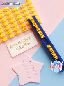 Nuevo molde de galletas en forma de letras y números, herramienta para prensar cerámica, sello para hornear, molde DIY para imprimir y grabar, cortador de galletas, utensilios para pasteles - Amarillo - Ver 6