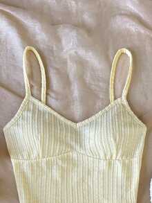 SHEIN Tween Girls Spring & Summer Sleeveless Knit Jacquard Textured Camisole Top With Ruffle Hem A-Line Skirt Shorts 2-Piece Set, Light Yellow - Yellow - View 4