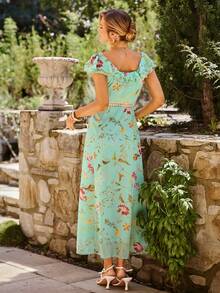 KARISMINA Women's Elegant Floral Print Dress, Summer,Summer Dresses For Women - Teal Blue - View 2