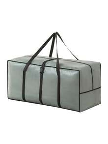 1 pieza Bolsa de almacenamiento grande plegable de tela con asas para edredones, ropa y artículos de temporada, solución de almacenamiento portátil a prueba de agua y polvo para el hogar, viajes y mudanzas, caja de almacenamiento con cremallera de capacidad extra grande como alternativa - Gris - Ver 5