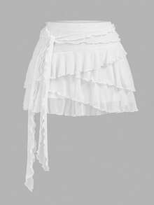 Girlism Chân váy mini đen cạp thấp màu trắng/nhiều lớp xếp ly dành cho thiếu nữ tuổi teen/Dễ thương, thoải mái/phong cách Boho, cạp gập, xếp lớp, thời trang đường phố - trắng - Xem 1
