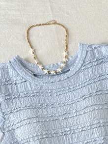 少女日常休闲舒适修身圆领无袖上衣 - 淺藍色 - 查看 4