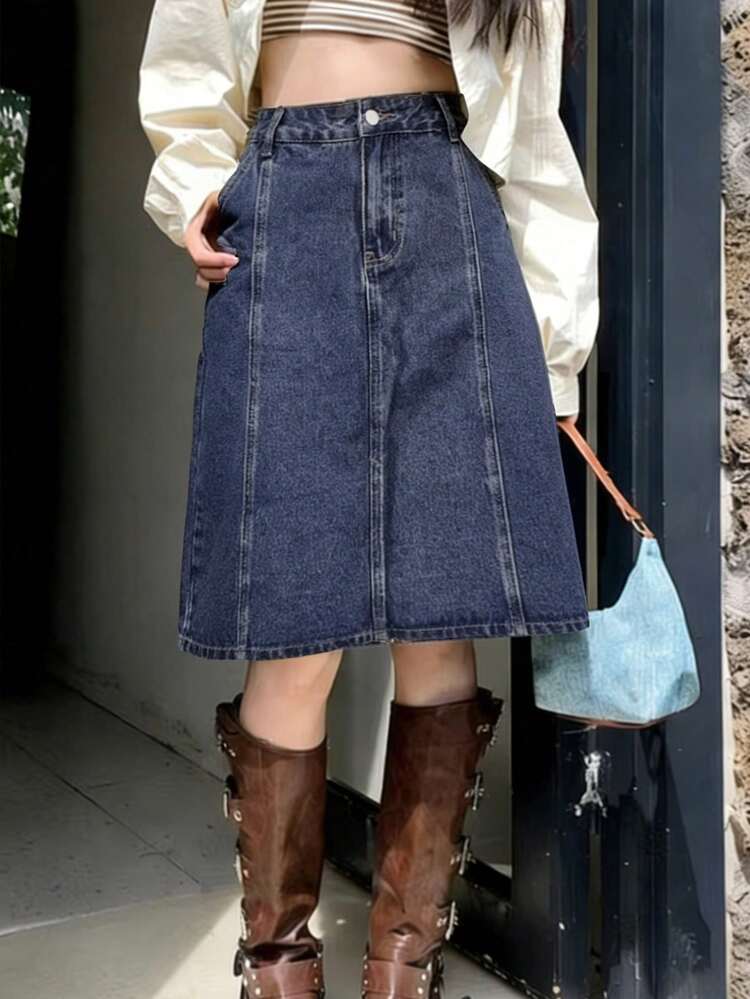 Women's Pocket Straight Loose Casual Versatile Denim Skirt Summer